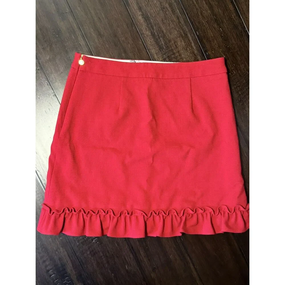 Brooks Brothers Red Fleece Skirt Wool Red Ruffle Hem Preppy A-Line Mini Coquette